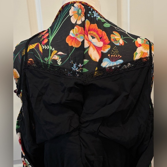 Anthropologie Floral Patchwork Velvet Trim Midi Dress Size 16 Boho Modest - Picture 11 of 16